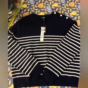 NWT Aqua Cashmere Navy and White Striped Sweater